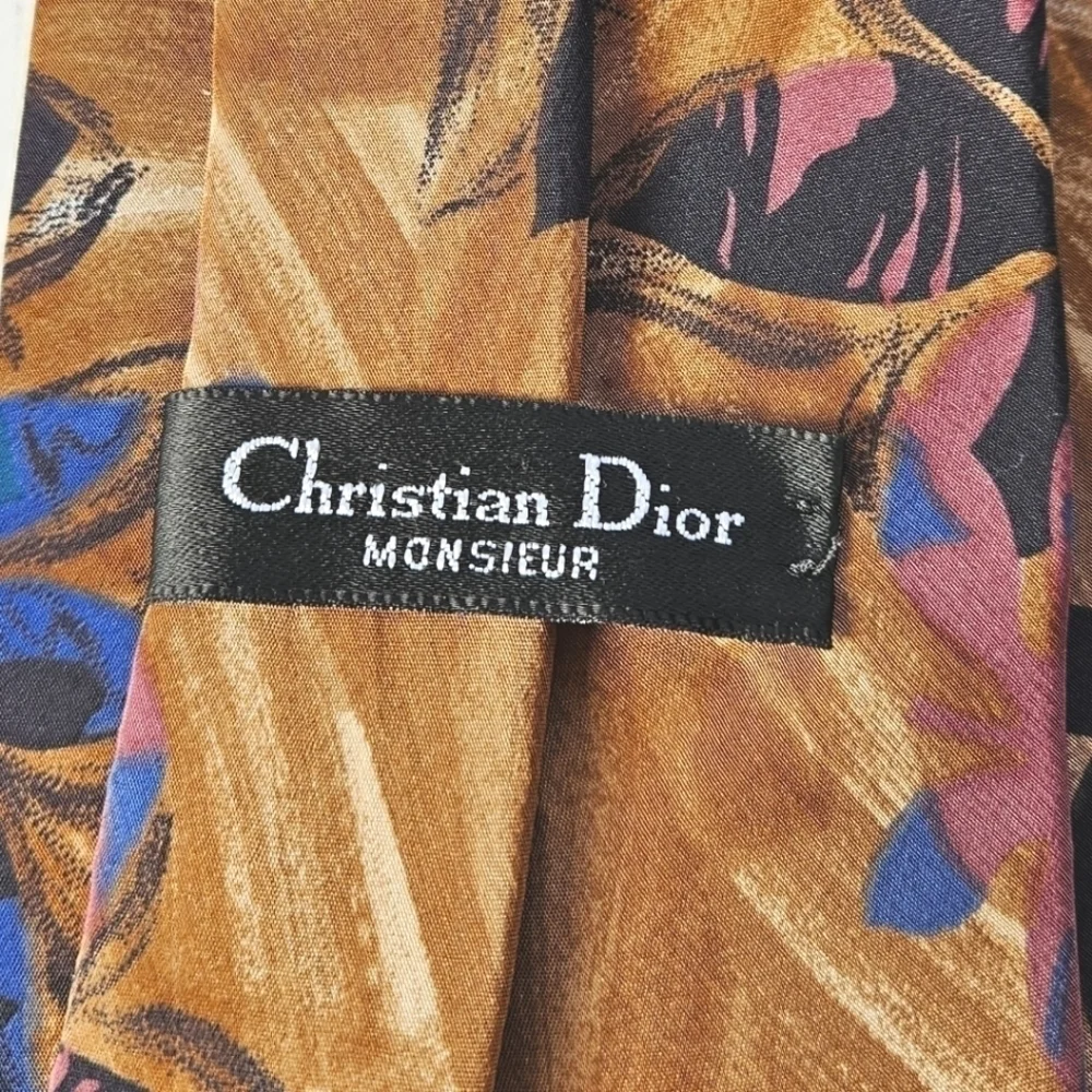 Vintage Christian Dior Wide Necktie in Brown Multi Abstract Floral